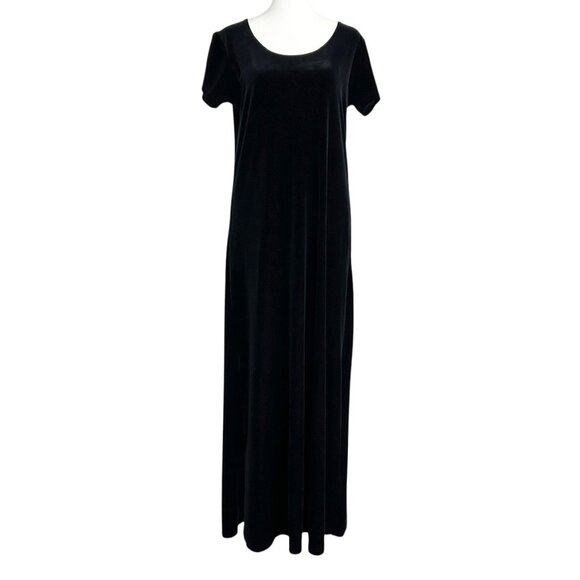 Cassini Dresses & Skirts - Cassini Vintage Velvet Black Short Sleeve Maxi Dress (M)‎